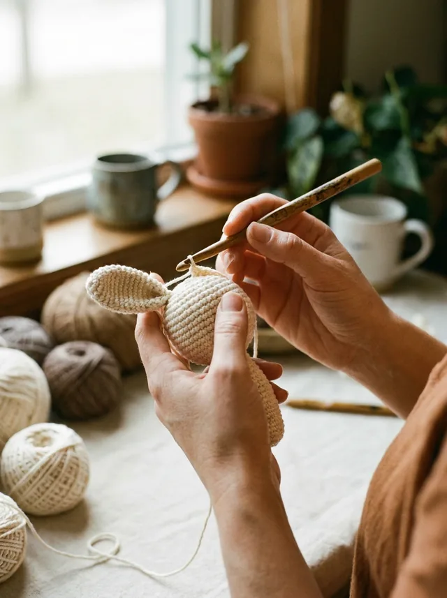 Crocheting the amigurumi toy by hand